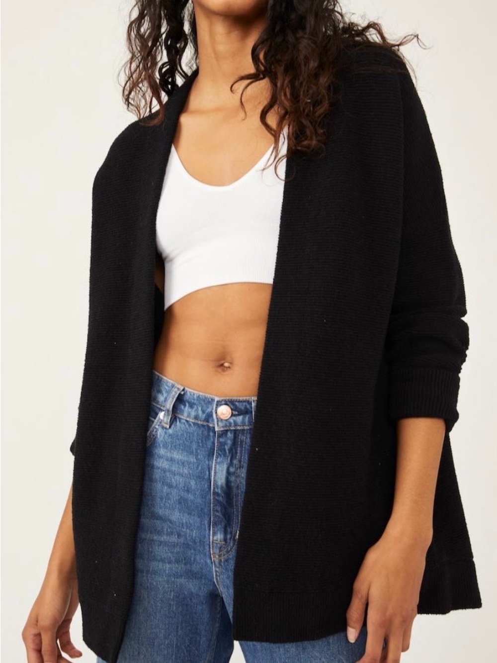Free People Black Open-Front Knit Cardigan